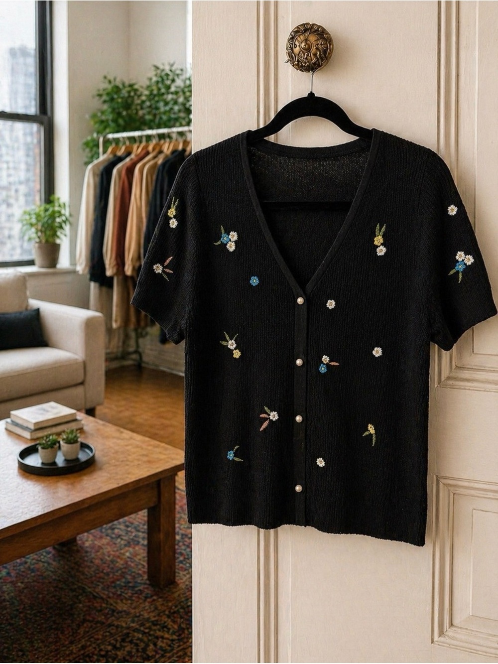 🌸 BLACK FLORAL KNIT CARDIGAN/TOP